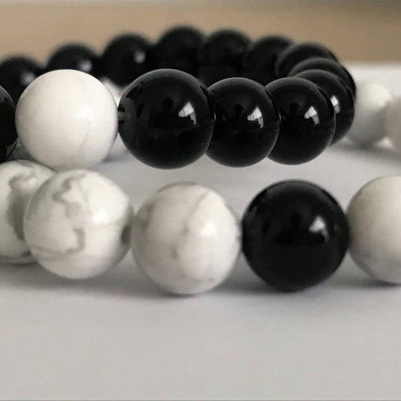 Long Distance Relationship Bracelet Black White Stone Beads Turquoise and Onyx - Picture 6 of 7